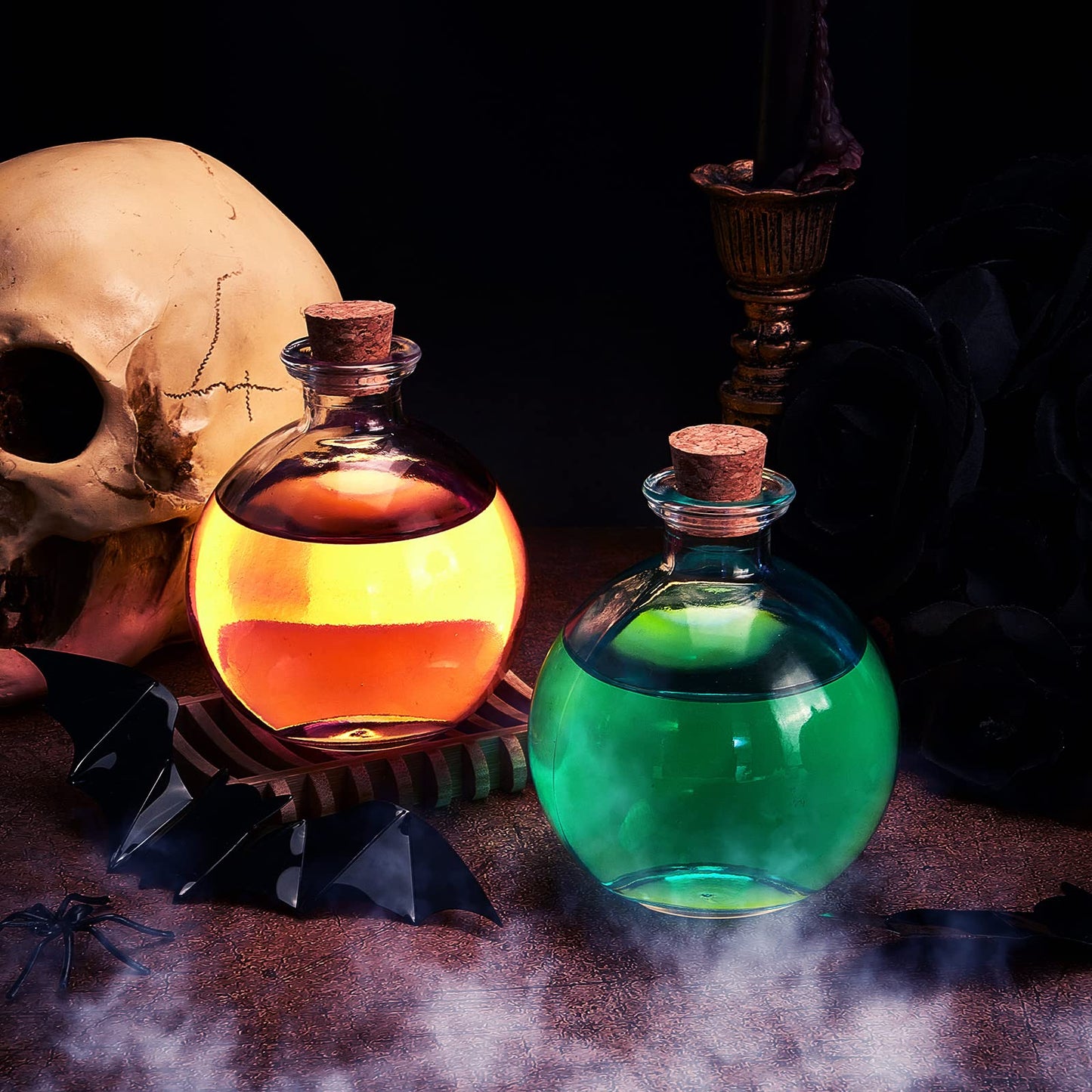 Tessco for you 3 Pcs Halloween Potion Bottles Glass Round Clear Potion Jars 8.5 oz Spherical Decorative Witch Bottles Wizard Stuff for Liquor Halloween Decoration DIY Art Crafts Gift(Classic)