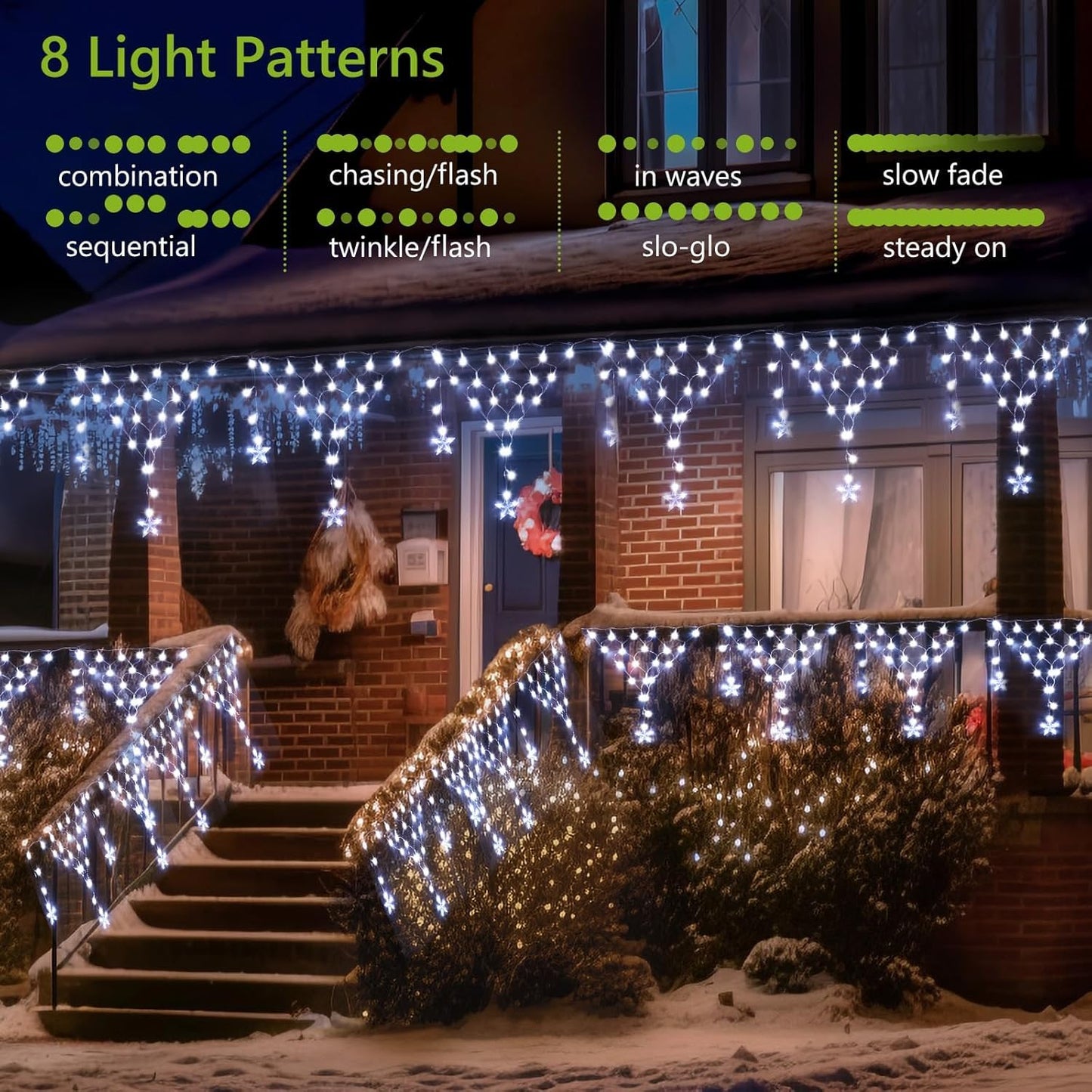 MUYUN Outdoor Christmas Decorations Lights 13.8ft 200 LED Christmas Lights with 12 Stars,Dimmable Curtain Fairy Light with 8 Modes for Wedding Party Holiday Christmas Decor(White)