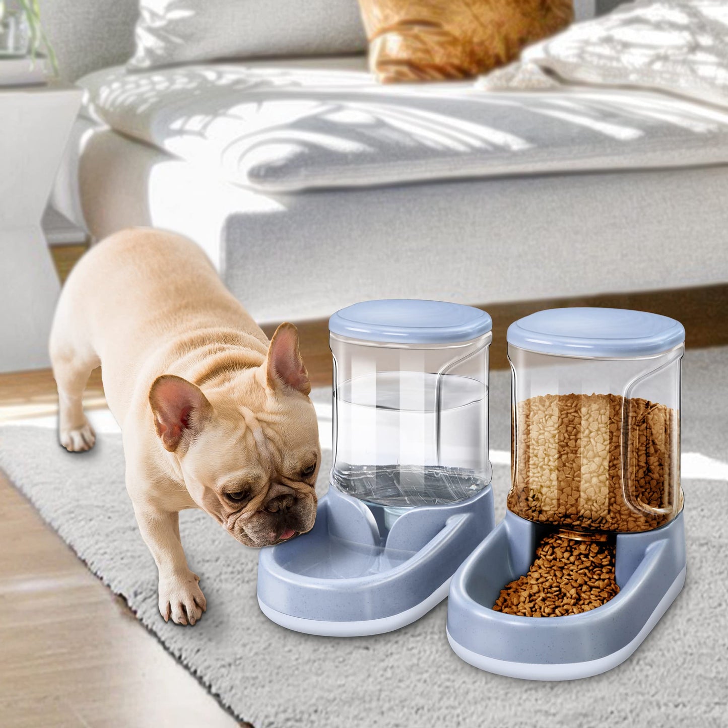 Lucky-M Pets Automatic Feeder and Waterer Set,Dogs Cats Food Feeder and Water Dispenser 3.8L,2 in 1 Cat Food Water Dispensers for Small Medium Big Pets