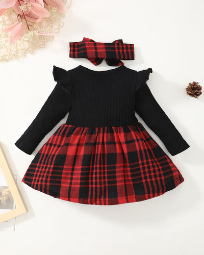 Baby Girl Christmas Outfits 6-9 Months 9-12 Month Girl Clothes Infant Girls Winter Dress Fall Spring Gifts Ribbed Ruffle Long Sleeve Red Plaid Dresses for Girls