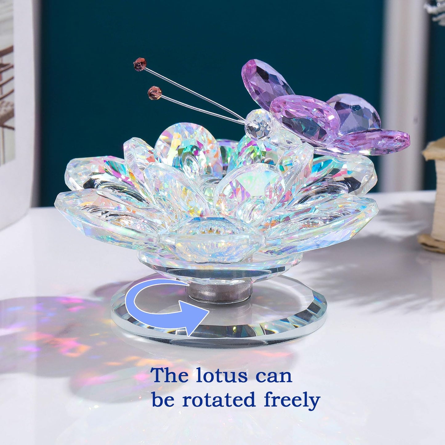 Movdyka Crystal Lotus Flower Decor Purple Butterfly Gifts for Women