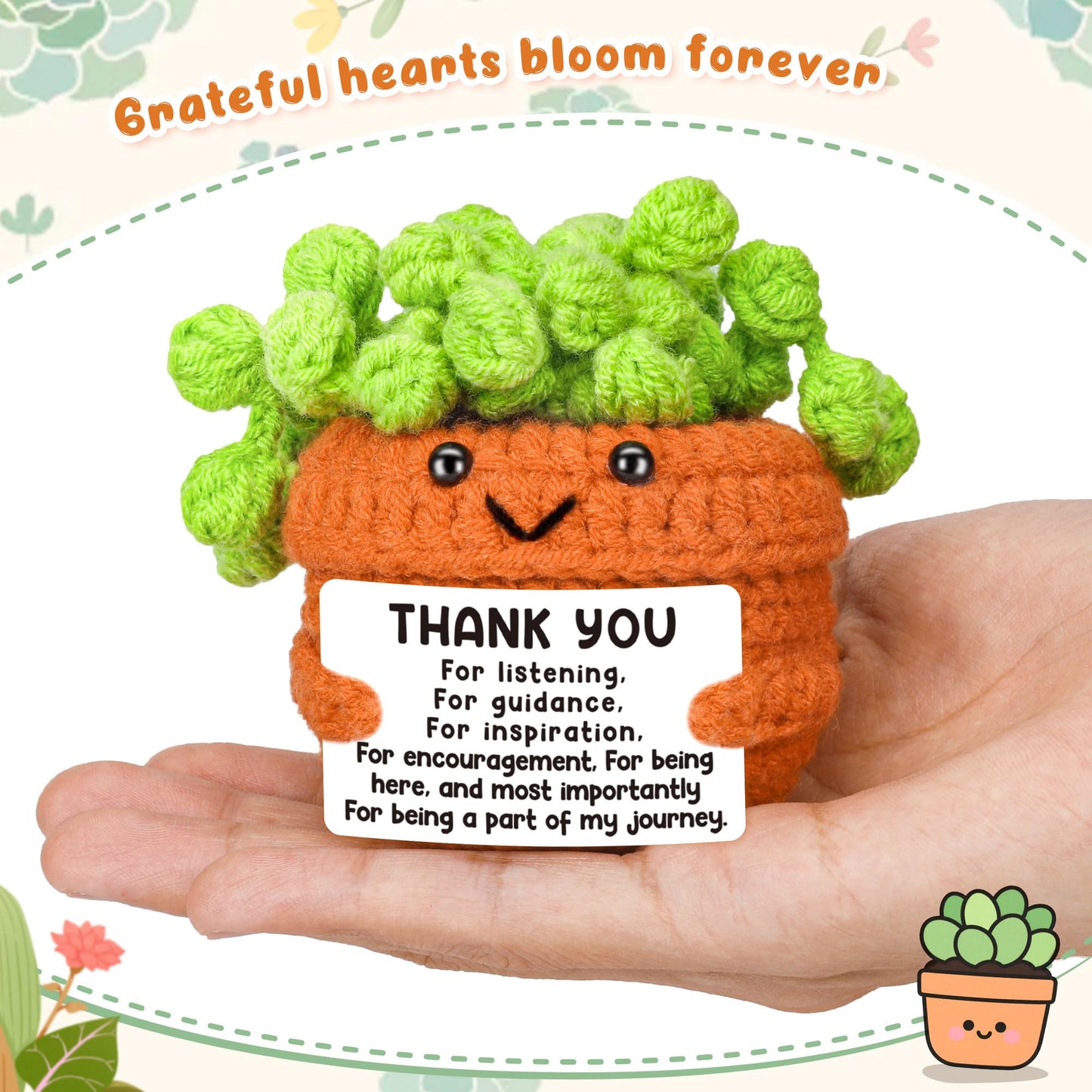 BackURyear Cute Thank You Gifts for Women, Small Grateful Birthday Gift for Female Friends Teacher, Office Gift for Coworkers Bestie Boss Lady, Crochet Plant