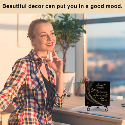 Inspirational Quotes Wood Plaque with Stand - Idea Gifts for Women Men - Black Gold Wooden Decor for Home Office Living Room Shelf Table Decoration (10)