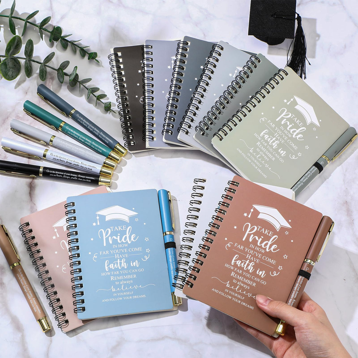 FillTouch 10 Sets 2026 Graduation Gifts Bulk Inspirational Spiral Journal with Motivational Pen Kraft Notebooks Class of 2026 Gifts for College Graduate (Boho Color)