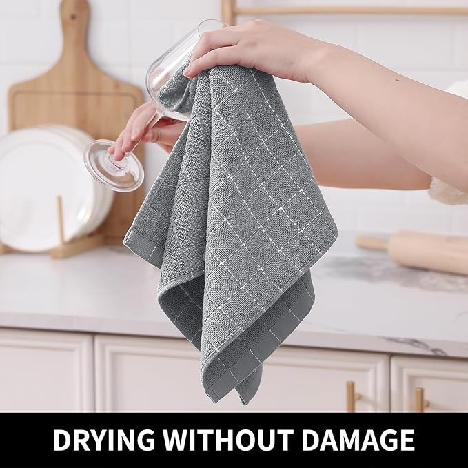 Homaxy 100% Cotton Terry Kitchen Towels, Checkered Designed, Soft and Super
