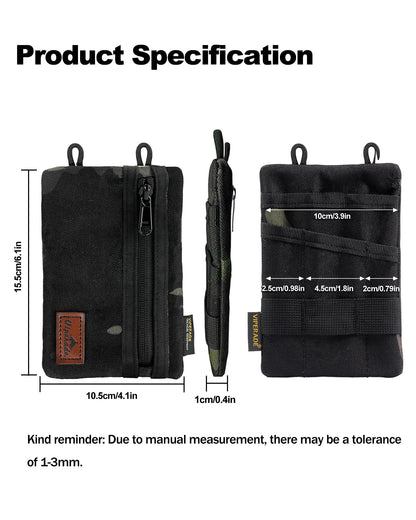 VIPERADE VE1 EDC Tool Pocket Organizer, Small EDC Pouch with 5 Pockets, Small Multitool Organizer Pouch Nylon Tool Sheath for Flashlight Multitools Pen Notebook