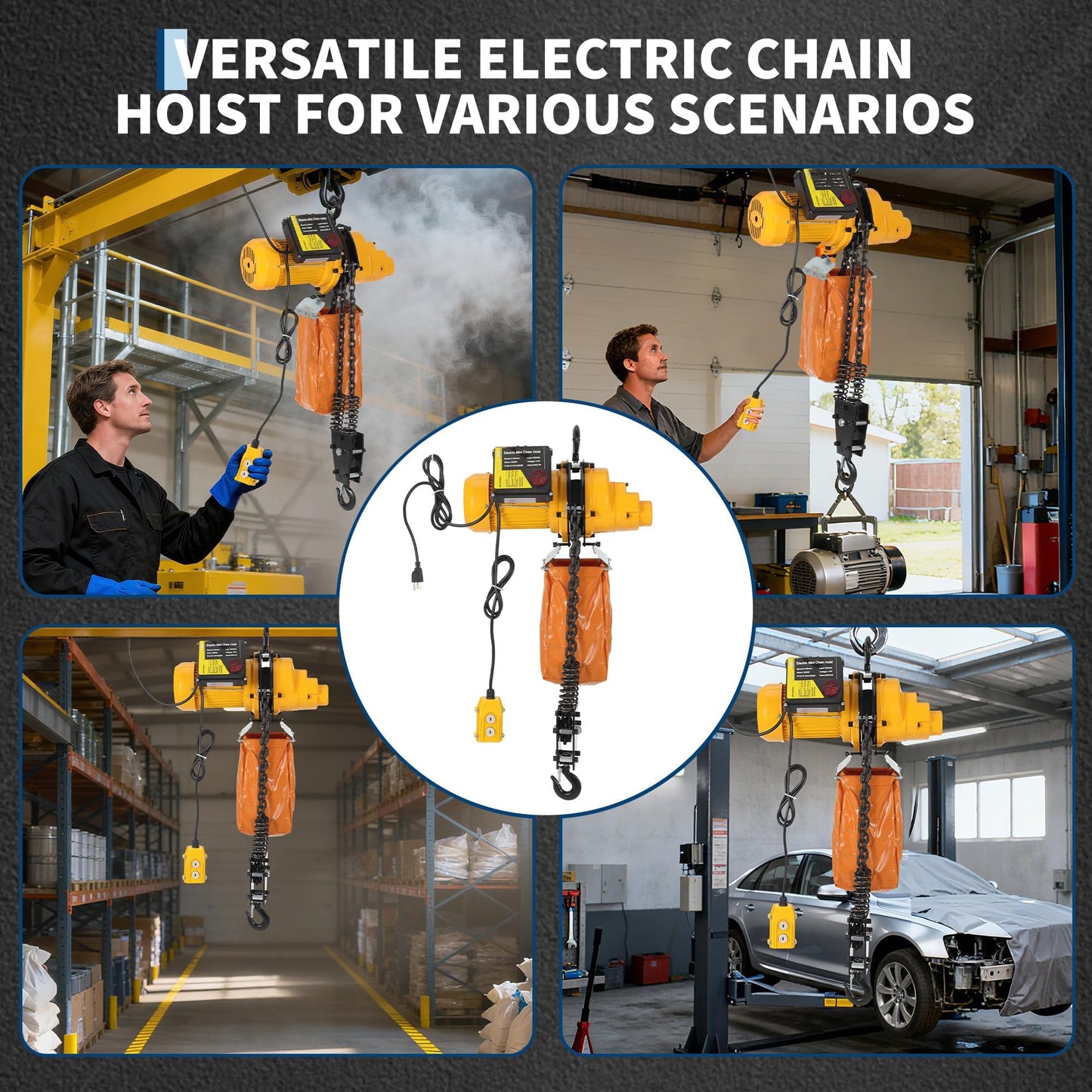 1100 lbs Electric Chain Hoist 15 FT Lifting Height, 120V Electric Hoist, Single Phase Overhead Crane with G100 Chain, 10 ft Wired Remote Control for Garage, Shop, Hotel, Home