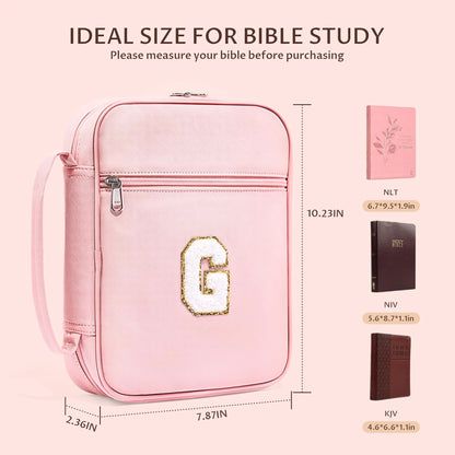 WOBAGMEN Bible Cover for Women,Pink PU Leather Personalized Bible Case with Bible Study Supplies,Including Tabs and Highlighter Set, Faith Chiristain Gift for Women Girls (Pink, G)