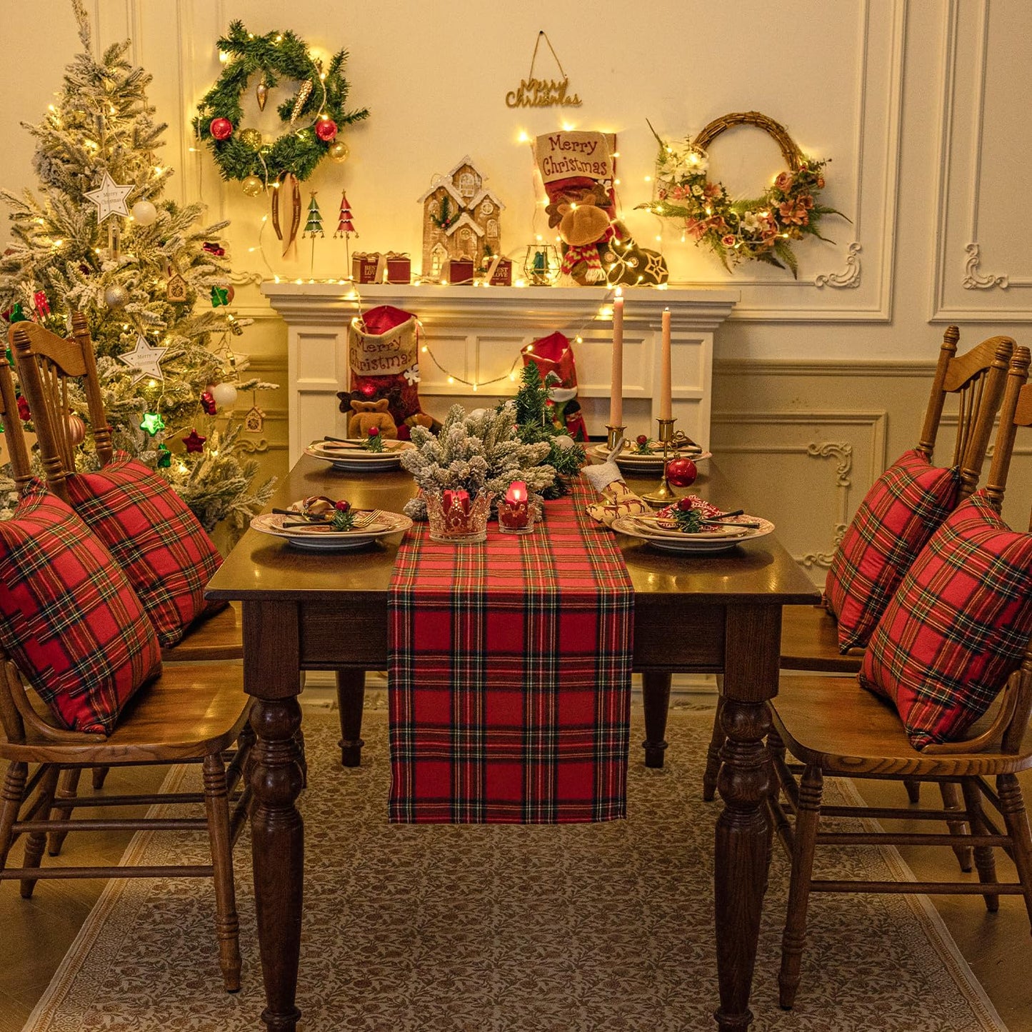 Softalker Christmas Checkered Tartan Table Runner - Red Buffalo Plaid Xmas Stain Resistant Washable Table Decoration for Dining/Parties/Holiday Decor, 13 x 108 Inch