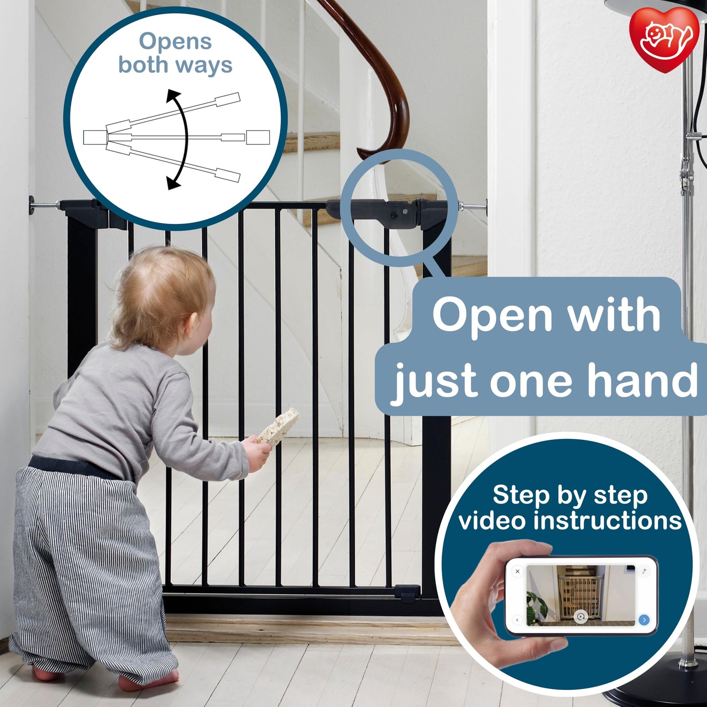 BabyDan Premier, Pressure Fit Stair Gate, 73.5-93.3 cm, Baby Gate/Safety Gate, Metal, Black, Made in Denmark - (Pet Gate/Dog gate)
