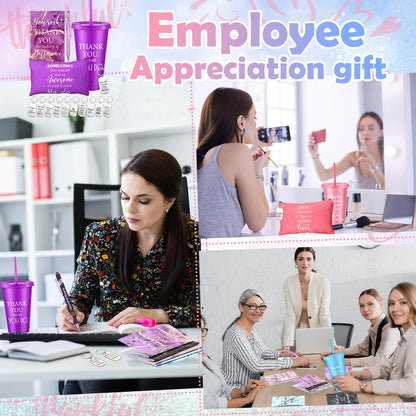 Funnymoom 50 Pcs Employee Appreciation Gift for Women 24 oz Thank You Plastic Tumbler with Inspirational Notepads Ballpoint Pens Makeup Bag Keychain Professional Gifts for Coworker Holiday