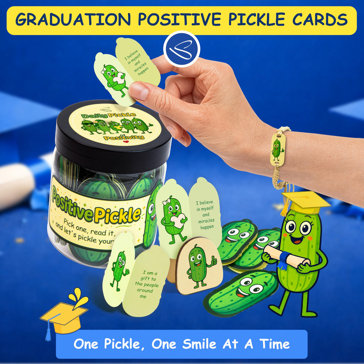 Stofinity 60 Positive Pickle Affirmation Cards Jar - Small Birthday Gifts for Teen Girls Trendy Stuff, High School Graduation Gift For Her, Daughter, Mothers Day Gifts for Mom, Sister, Friends