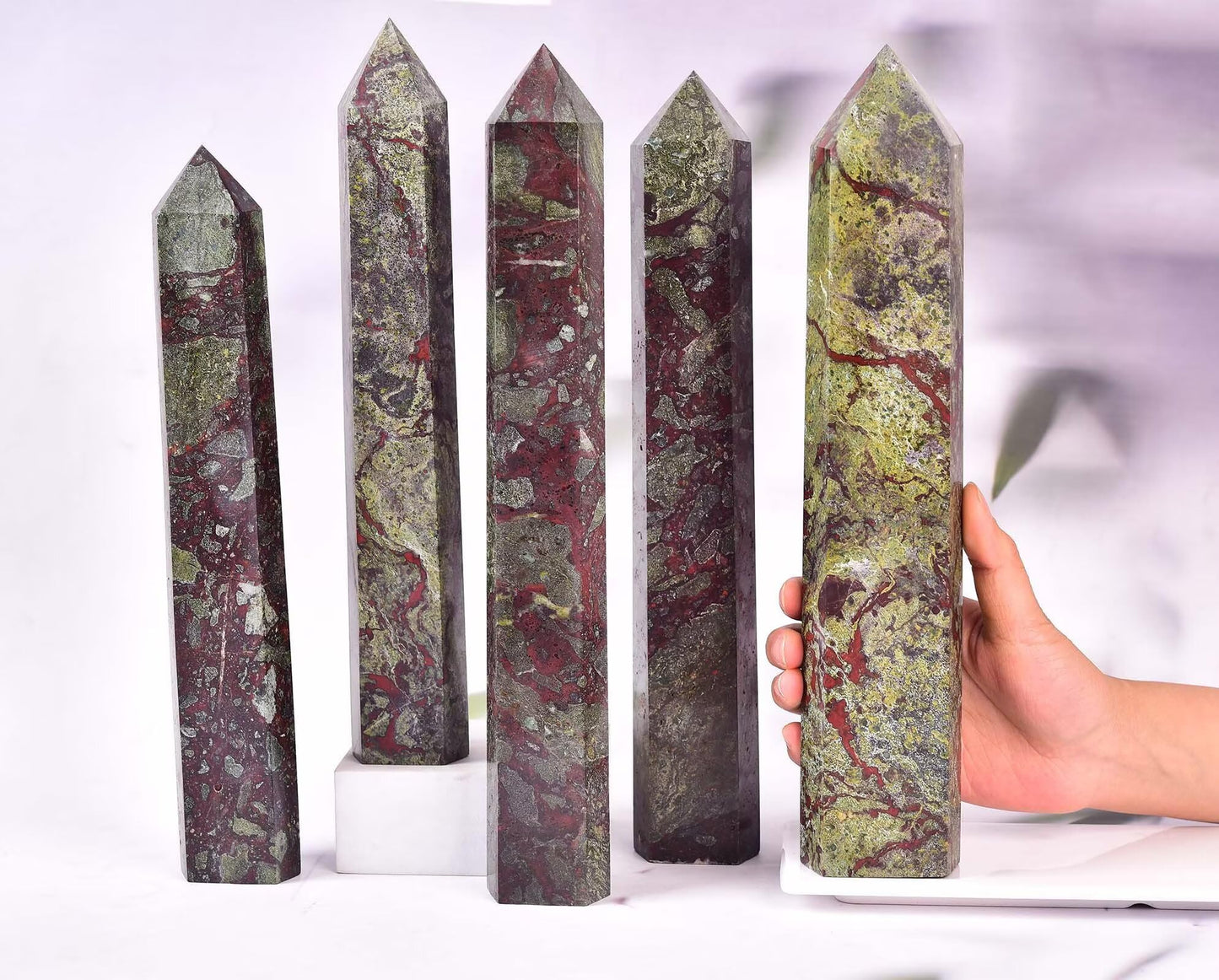 AMOYSTONE Large Blood Jasper Stone Wand Healing Crystal Obelisk Tower 6 Faceted Column Reiki Chakra Meditation Therapy 4.0-4.4 LBS