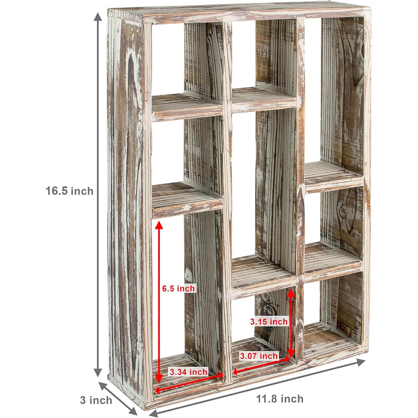 MyGift 9 Compartment Rustic Torched Solid Wood Shadow Box, Wall Mountable Curio Display Case, Freestanding or Floating Shelf for Collectible Figurines, Succulents