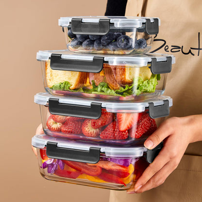Liuruiyu 10 Pack Glass Food Storage Containers with Lids, Meal Prep Containers, Airtight Bento Boxes with Leak Proof Locking for Microwave, Oven, Freezer and Dishwasher, BPA Free