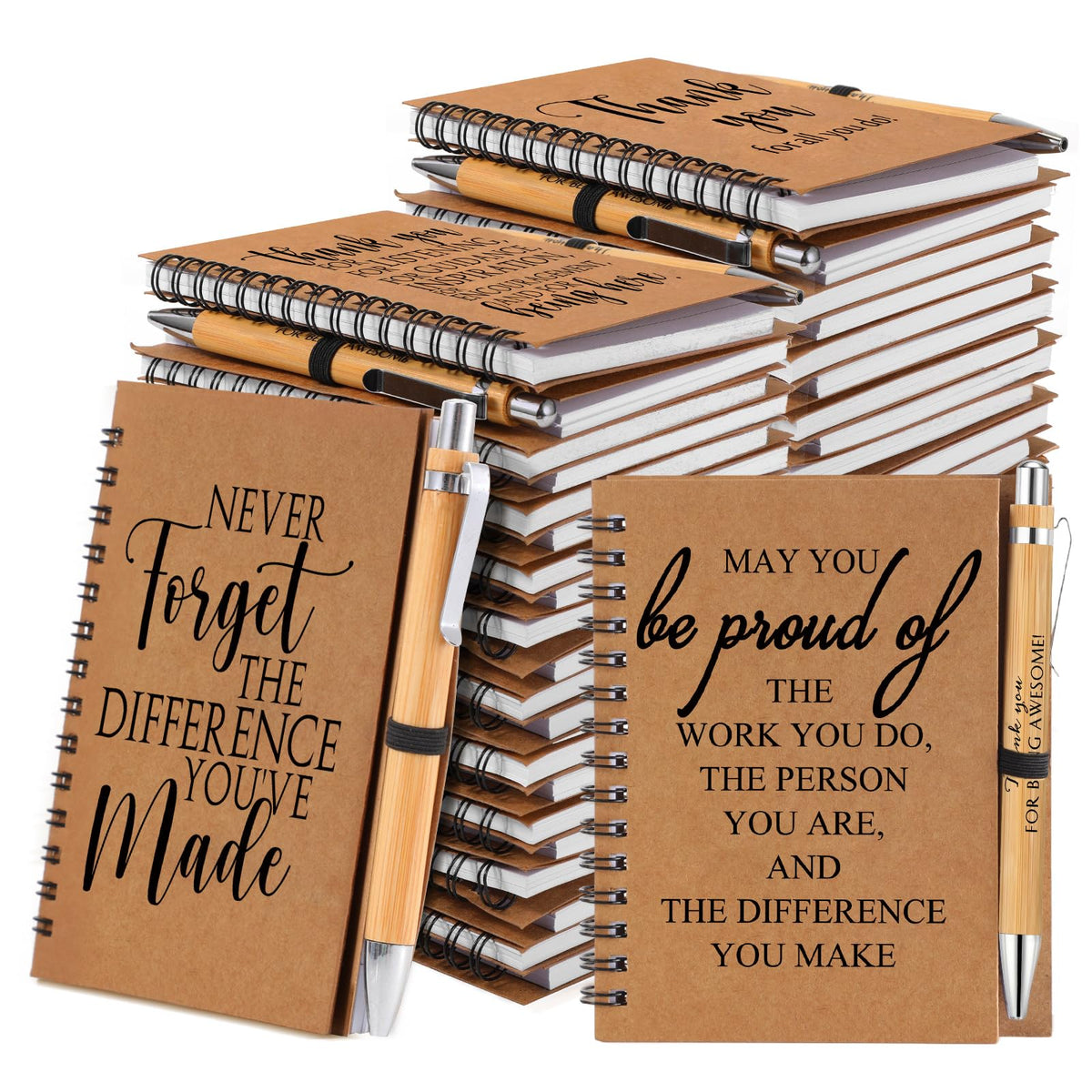 Honoson Spiral Notebooks Sets Teacher Appreciation Gifts Bulk Inspirational Journals with Retractable Bamboo Pens Encouragement Notepad Thank You Gifts for Staff Employee Coworker(30 Sets)