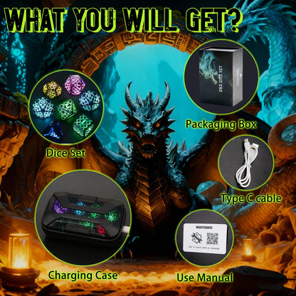 LED Dice with Charging Box，7 PCS RGB Light up Dice for Dungeons and Dragons, Polyhedral DND Dice Set for Tabletop Games Gifts（LL-RGB）