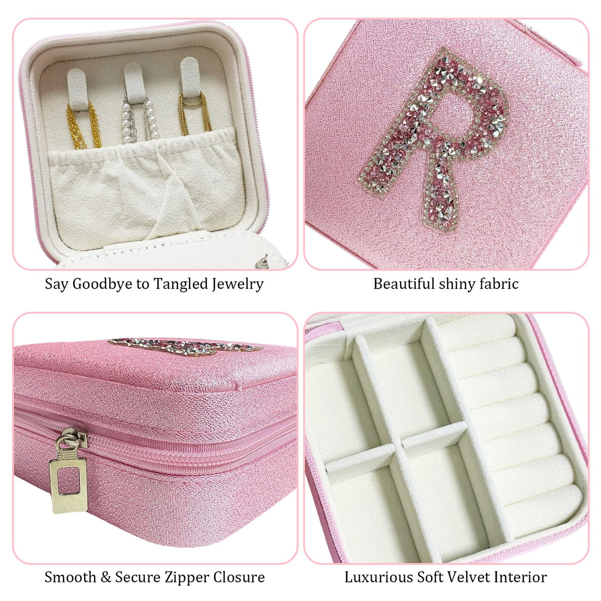 Zyvora Travel jewelry case Travel jewelry box Travel Jewelry Organizer Small box Gift for Girls Women with Mirror (Pink + R)