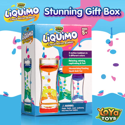 YoYa Toys Liquimo - Liquid Motion Bubbler - 3 Pack - Sensory Fidget Desk Toy for Kids & Adults - Relaxing Hourglass Timer Tubes - Calming Visual Play for School, Home, Office, Stress Relief and Focus