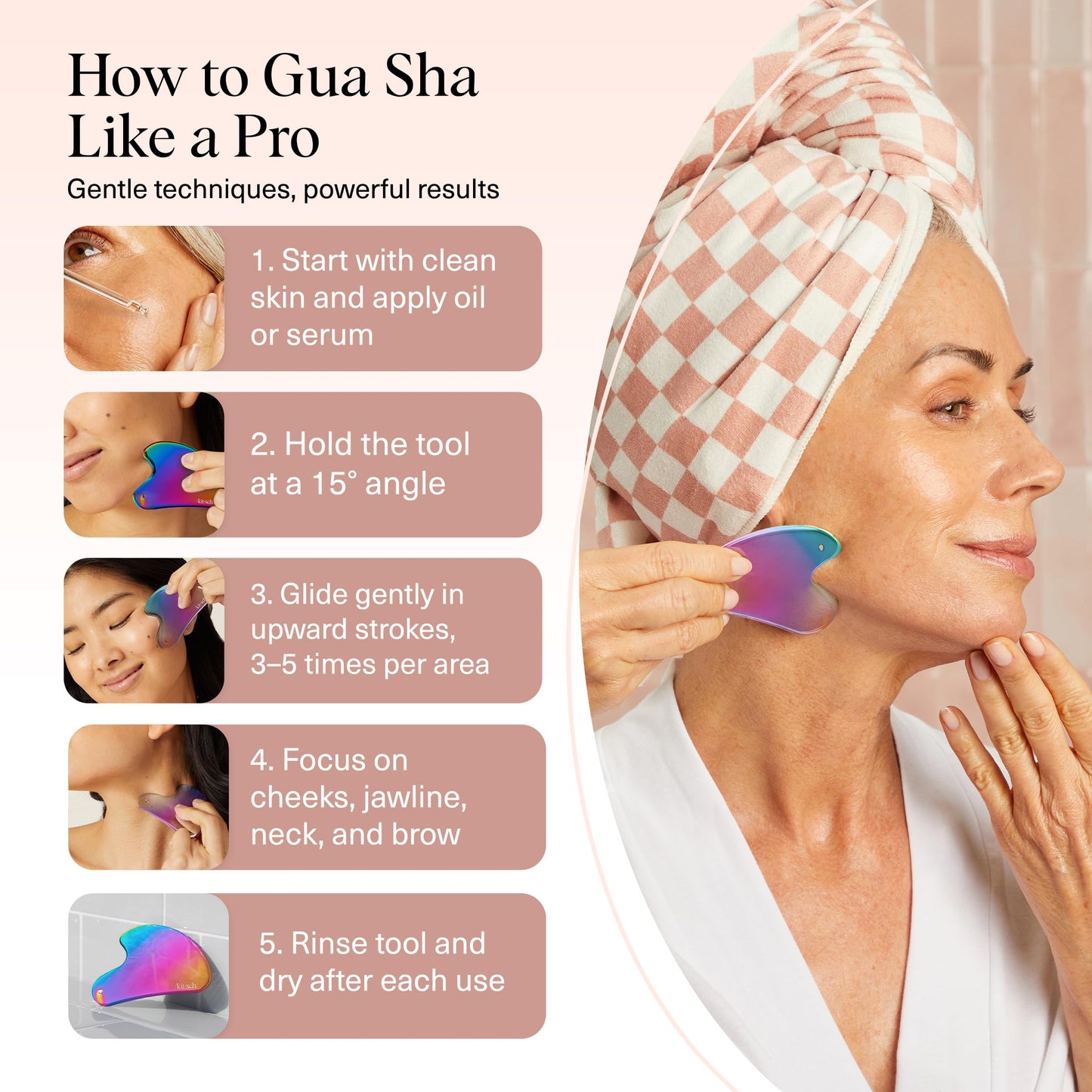 Kitsch Stainless Steel Gua Sha Facial Tools - Guasha Tool for Face, Face Sculpting Tool, Jawline Shaper, Double Chin Reducer, Body Gua Sha Tools, Lymphatic Drainage Massager, Facial Skin Care - Silver
