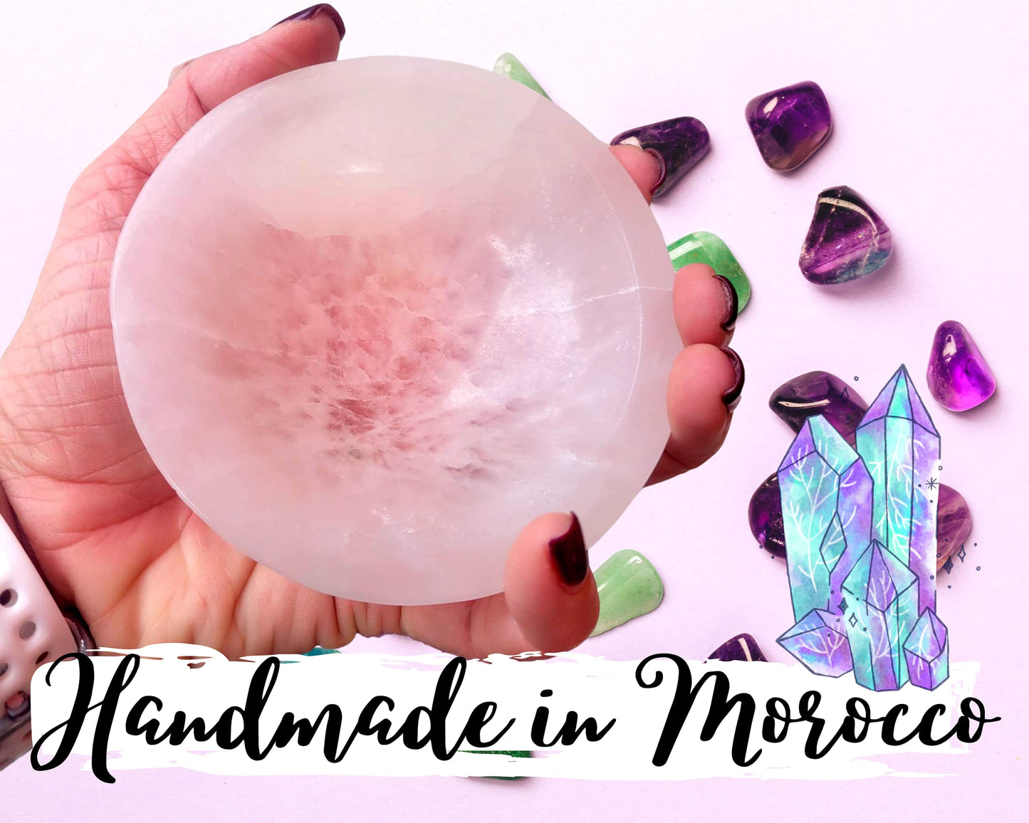 Worldly Finds Selenite Crystal Smudge Bowl 4 Inch, 6 Sizes, Hand-Carved, Moroccan Crystal Holder to Charge, Cleanse Crystals, Charging, Smudging Bowl, Spiritual Gifts, Wicca Supplies (4" Large)