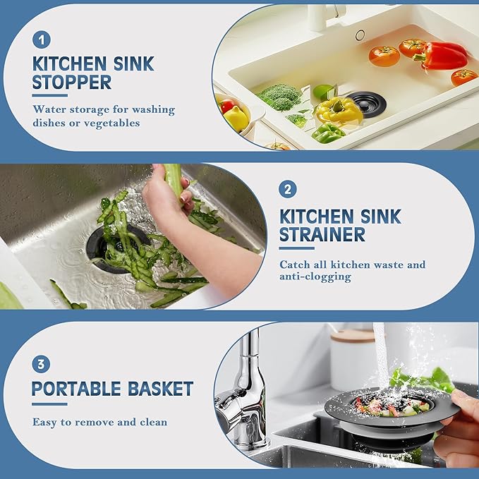Kitchen Sink Drain Strainer 2 Pack, 304 Stainless Steel Pop Up Sink Stopper