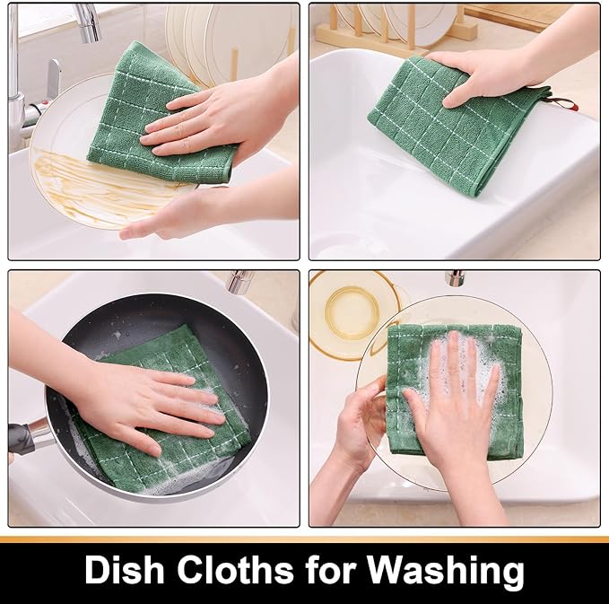 Mordimy 100% Cotton Terry Cloth Dish Cloths, Soft and Absorbent Checkered Dish