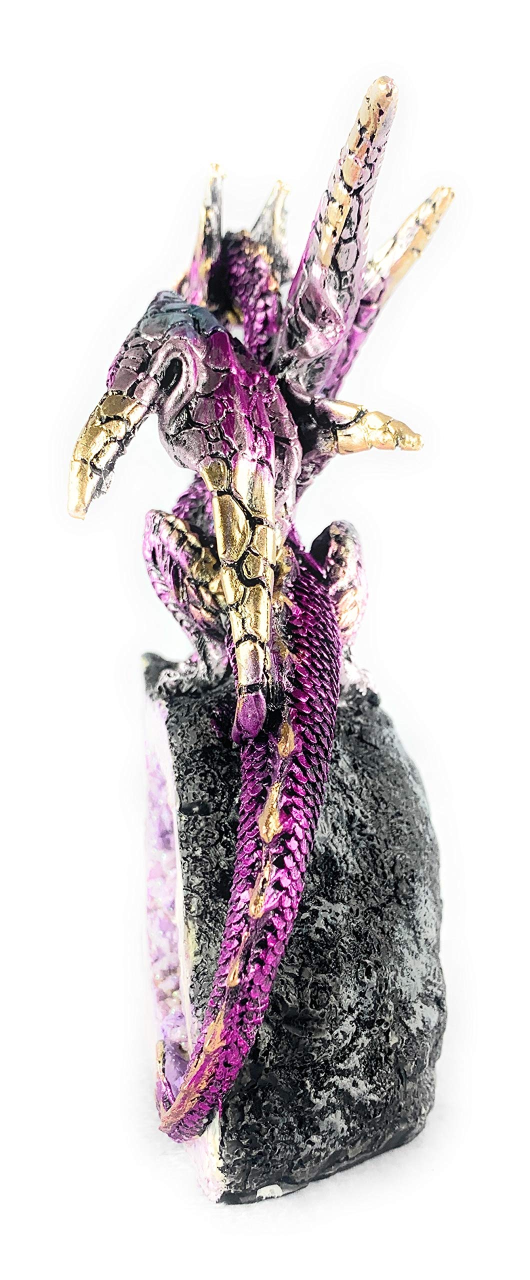Ain’t It Nice Dragon Statue Rock Faux Geode Cavern Sparkling Medieval Collectible Fantasy Dragon Figurine Décor, Purple 3.5(L) X 2.5(W) X 5.5(H) inches