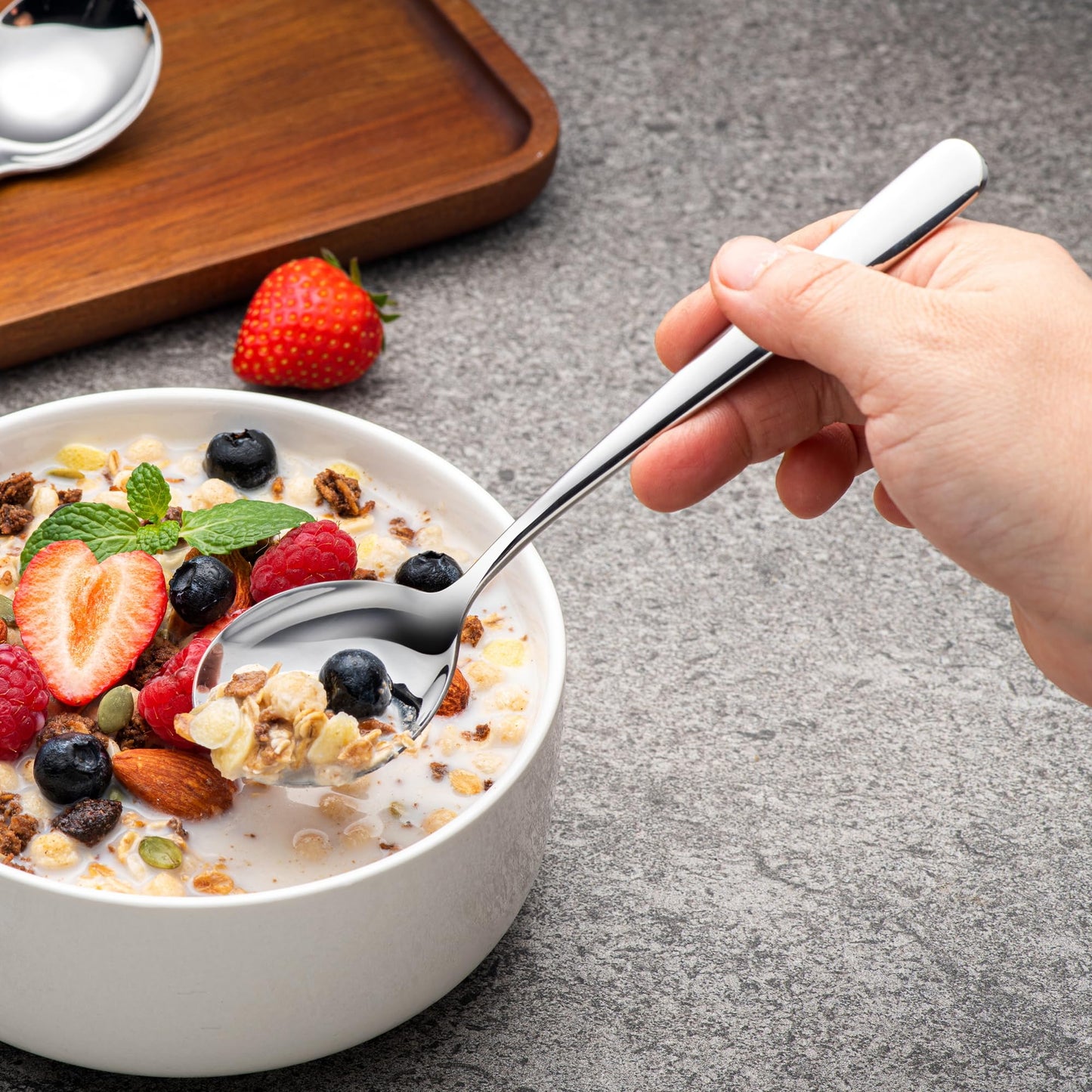 18/8 Soup Spoons, 304 Stainless Steel Spoons Set 8-Piece Heavy Duty Flatware Utensils for Soup Cereal Stew Friuts Dishwasher Safe Eco-Friendly Spoons
