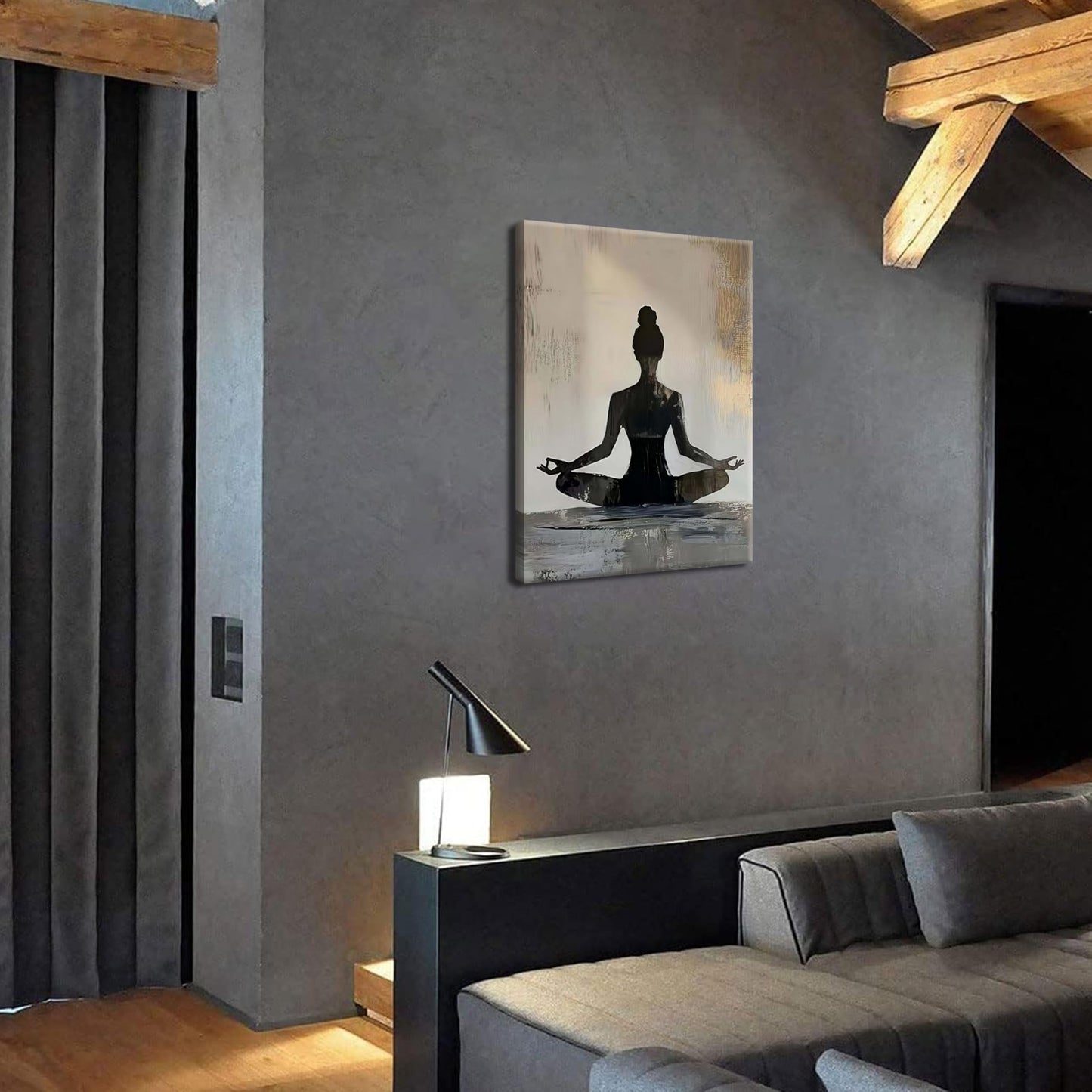 Framed Yoga Meditation Canvas Wall Art Minimalist Zen Silhouette Print Spiritua Mindfulness Painting Poster for Living Room Bedroom Yoga Studio Meditation Room Décor12x16 Inches