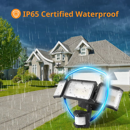 LEPOWER Battery Powered LED Flood Light Outdoor,1500LM Motion Sensor Security Lights,5000K, IP65 Waterproof,Wireless Flood Light Battery Operated,3 Head Motion Detector Lights for Garage,Yard,Porch