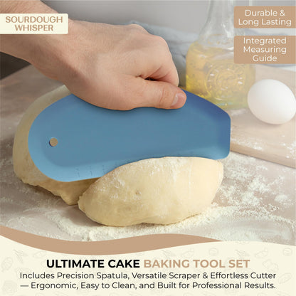 Sourdough Essential Baking Tools Set — Premium Organic Cotton Proofing Tea Towel, Seamless Danish Dough Whisk, Blue Silicone Scraper & Wood Brush (Complete Sourdough Baking & Proofing Kit)