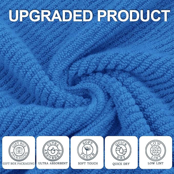 VOOVA & MOVAS Blue Hand Towels for Bathroom, 4 Pack Large 18"x28"