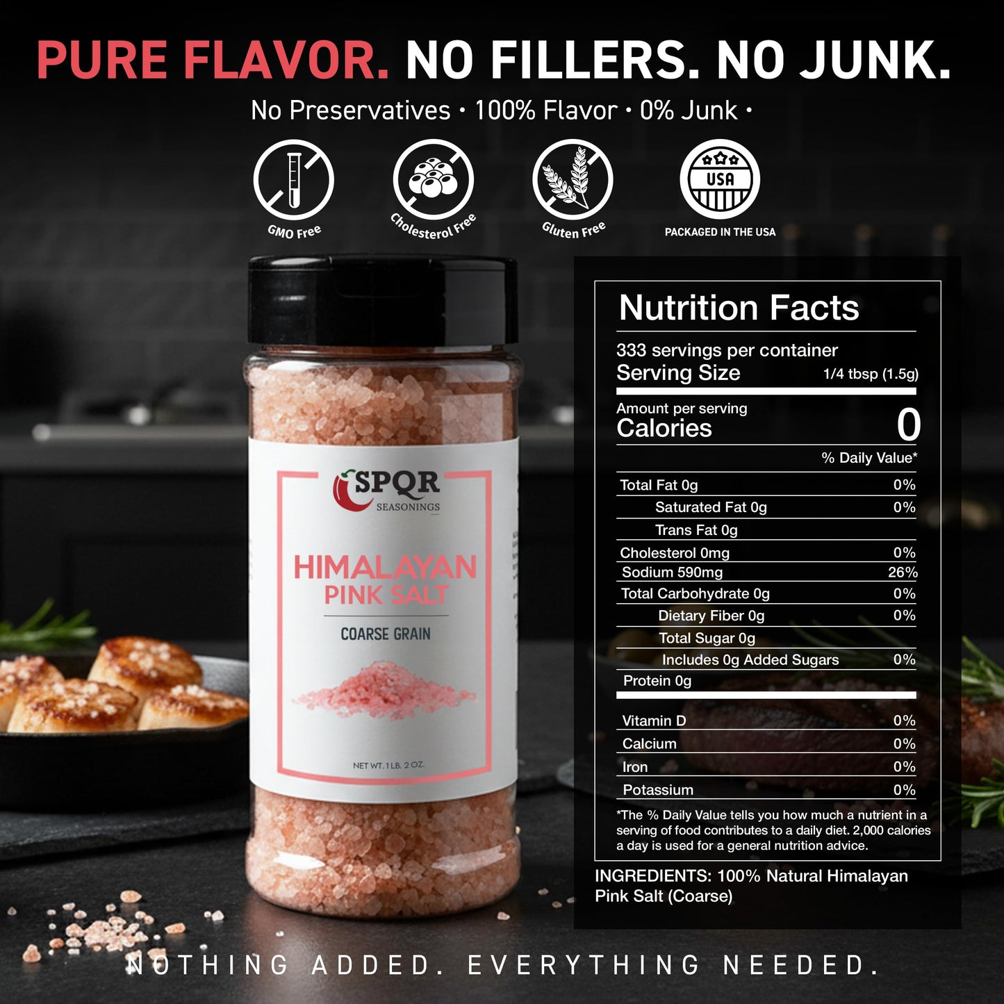 Himalayan Pink Salt Coarse Grain XL 1.2 lb. Bottle Grinder Refill Nutrient and Mineral Dense Salt Crystals by SPQR Seasonings