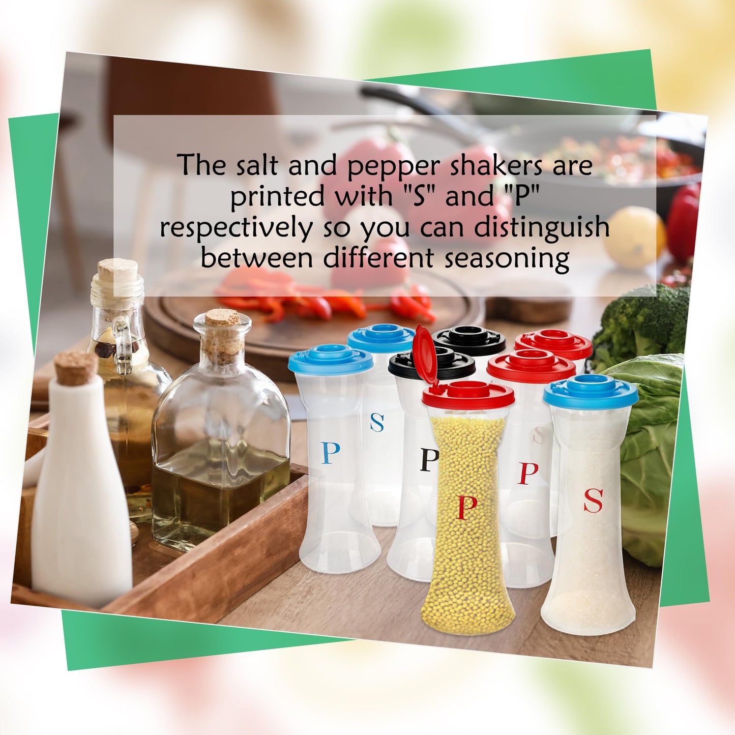 6 Pcs Plastic Salt and Pepper Shakers Hourglass Moisture Proof Salt Shaker with Lids for Kitchen Picnic Seasoning Salt Sugar Chili Powder, 3 Colors