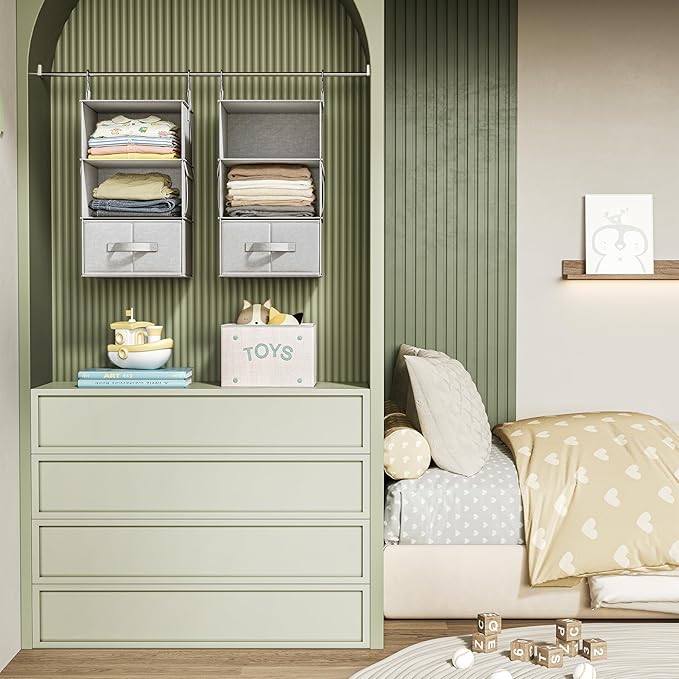 Vailando 3-Shelf Hanging Closet Organizer, Baby Clothes Storage and Organization