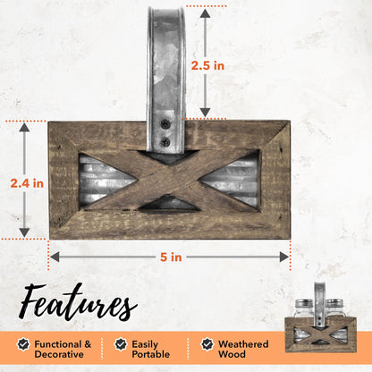 Autumn Alley Barn Door Rustic Salt and Pepper Shakers Set in Wood and Galvanized Caddy, Farmhouse Salt and Pepper Shakers For Rustic Kitchen Decor, Rustic Kitchen Accessories for your Country Kitchen