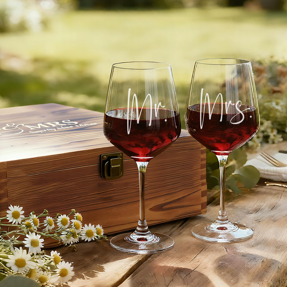 AW BRIDAL Mr and Mrs Wine Glasses Wedding Gifts for Couples 2026, Engagement Gift for Newly Engaged Couple, Bridal Shower and Bachelorette Gifts for Bride, Wine Opener Stopper and Wooden Keepsake Box