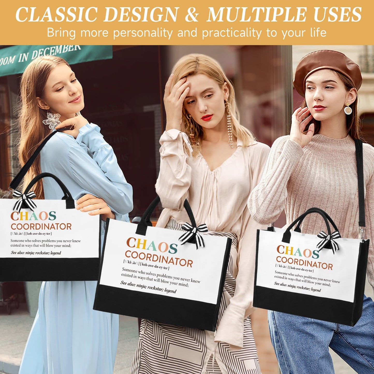 iAOVUEBY Thank You Gifts for Women, Chaos Coordinator Gift for Employee Coworkers Teacher Nurse Boss Lady Appreciation Gifts, Unique Mom Grandma Birthday Gift Ideas - 16OZ Glass Cup Canvas Tote Bag