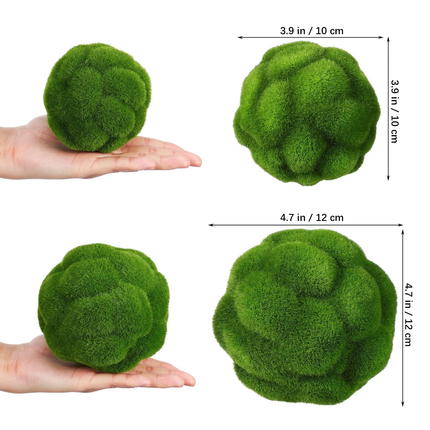 Cabilock 4 Pcs Fake Green Moss Balls | 4" & 4.7" Flocked Decorative Moss Rocks for Bowl Filler | Simulated Moss Spheres for Spring Easter Centerpiece, Wedding & Floral Decor