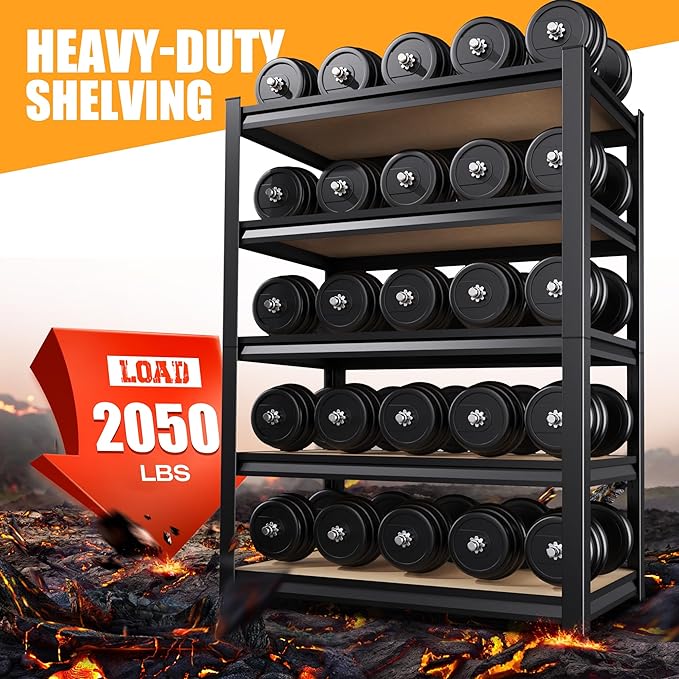 71.2" H Garage Shelving Heavy Duty Storage Shelves, Metal Adjustable Shelving Unit, Utility Garage Organizer Shelf for Basement, Pantry, Kitchen, Warehouse,15.7" Dx35.4 Wx71.2 H Black