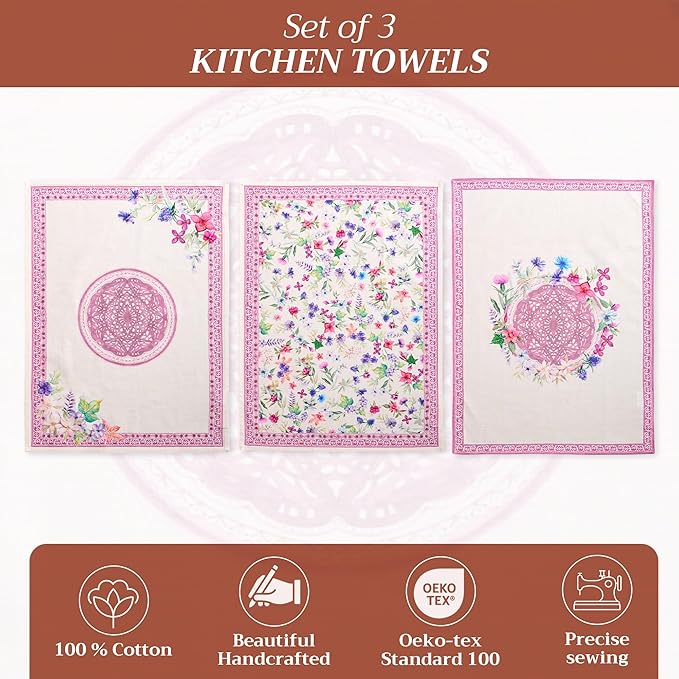 Maison d' Hermine Kitchen Towels Set of 3 100% Cotton 27.50" x 20" Reusable