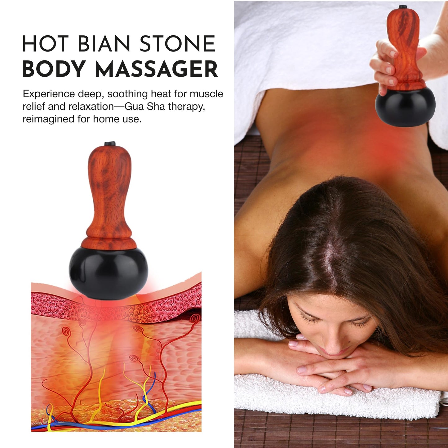 Electric Hot Stone Massager - Portable Bian Stones Gua Sha Scraping Home Massage Therapy Kit - Handheld Rock Warmer Wand Tool Set with Temperature Adjustment Control for Back Neck Body Pain Relief