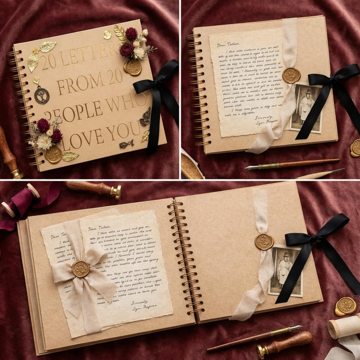 Jaloro Scrapbooks Gift Idea for Her DIY 20 Letters from People Who Love You Scrapbooks Craft Kit Bday Gift Include Kraft Coil Bound Notebook White Envelopes Glue Points for Friend Bestie 20th Birthday