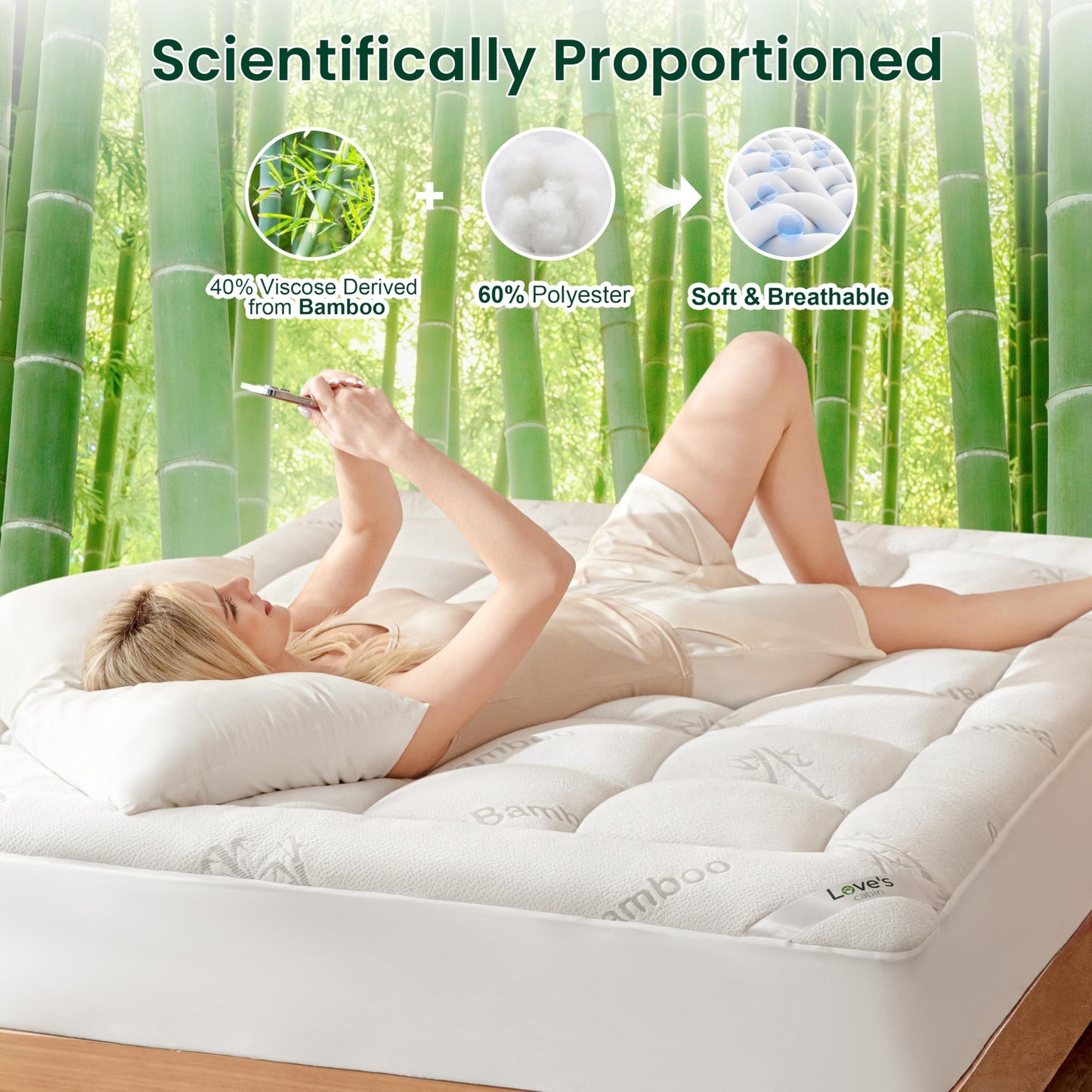 Love's cabin Twin Mattress Topper Viscose Derived from Bamboo, Thick Pillow Top Mattress Pad with Stretchable Pockets for 8"-20" Mattress, Soft Breathable Cooling Mattress Topper for Hot Sleepers