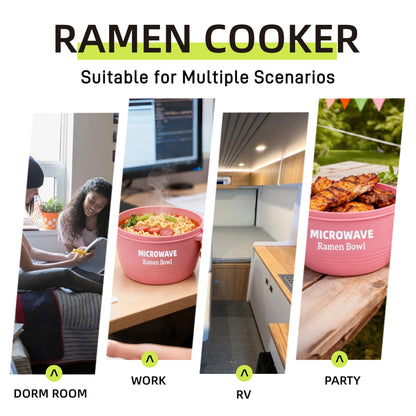 Layron Large Ramen Bowl Set, Ramen Noodle Bowls Microwavable 45 oz, Ramen Cooker, Microwave Pasta Cooker, Ramen Bowl Microwave Gift for College Boys Girls Male Female Dorm Room (pink)
