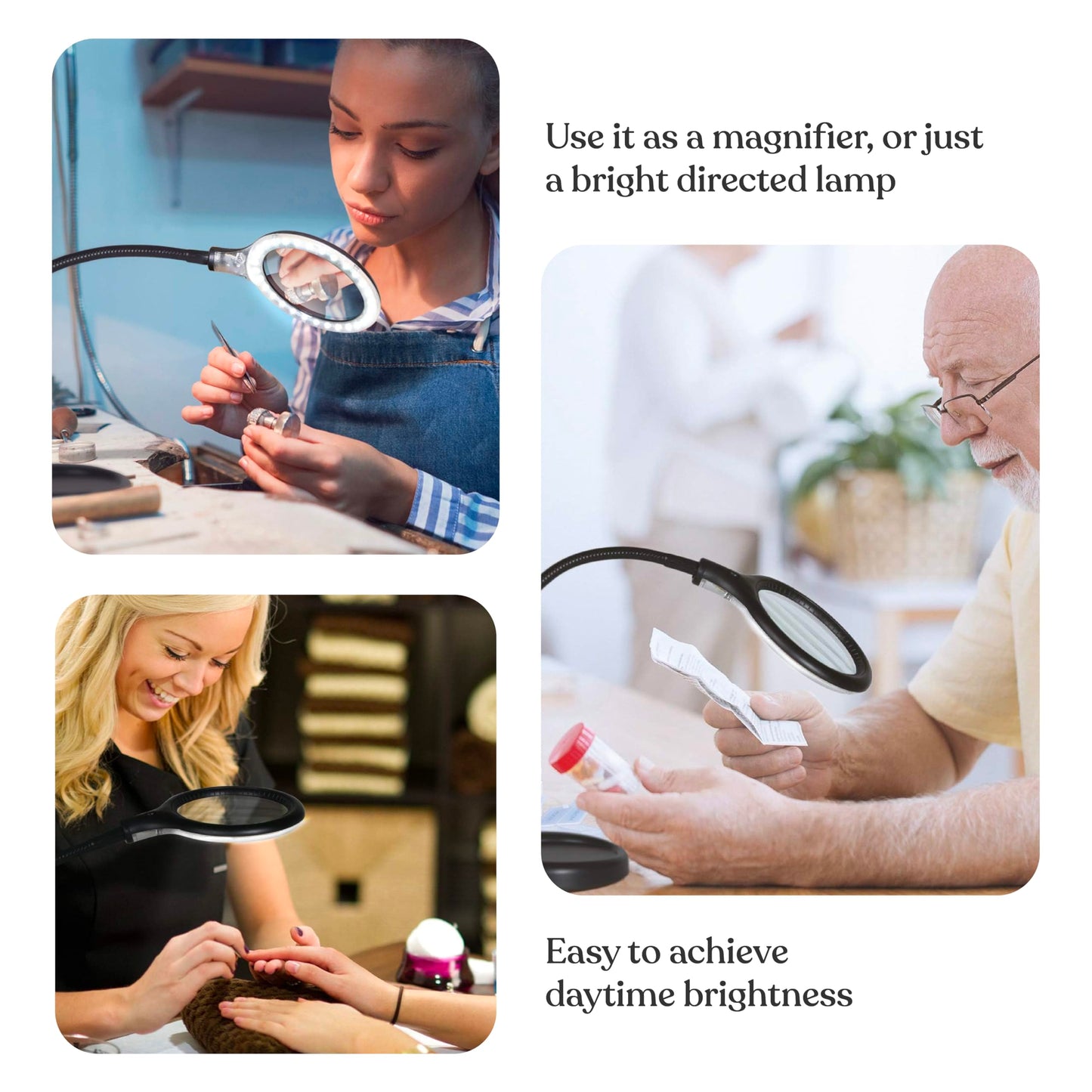 Brightech LightView Pro Flex 2 in 1 Magnifying Desk Lamp, 2.25x Light Magnifier, Adjustable Gooseneck Magnifying Glass with Light for Crafts, Reading, Close Work