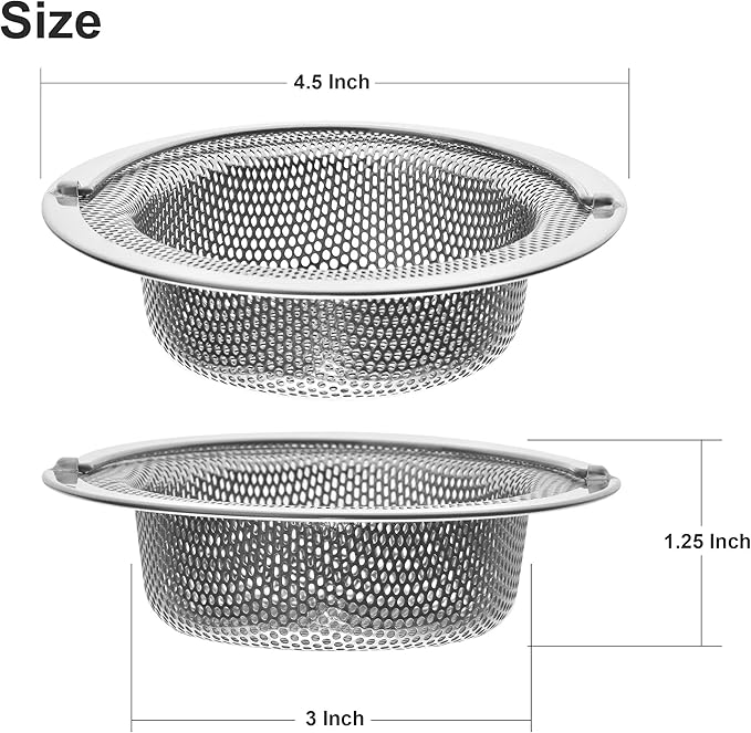 2 Pack - 4.5" Top / 3" Basket - Kitchen Sink Drain Strainer Stainless Steel