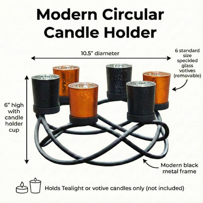 Seraphic Halloween Centerpiece Table Decor Candle Holder for Kitchen, Dining Room, and Coffee Tables, Glass Votive Tealight Holders, Black, 6 Black/Orange Cups