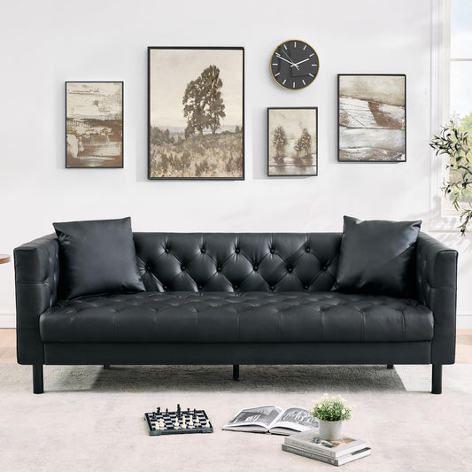 GarveeTech Modern Leather Sofa 81", Chesterfield Style 3 Seater Couch with Deep Seat, Hand-Tufted Button Quilting, Vintage Couch for Living Room, Apartment, Office